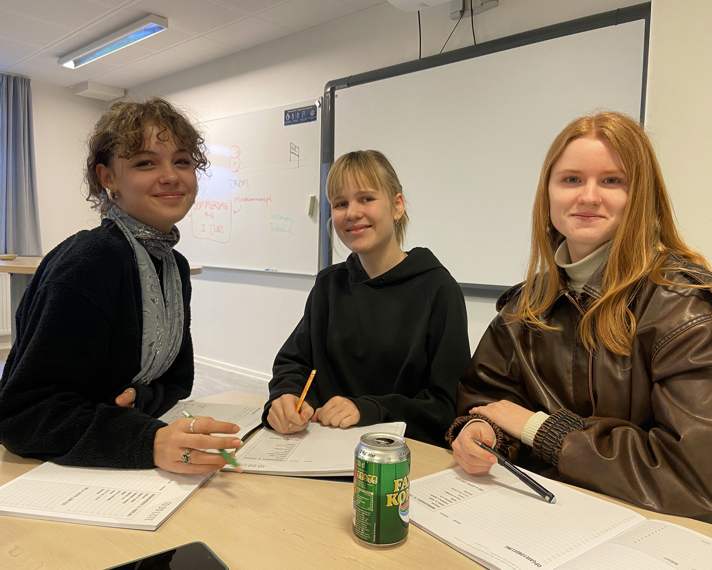 (Fra venstre): Vibe Saltofte Lund (1.q), Mia-Aliki Dahl (1.mz) og Freya Albrektsen (2.x) på Mariagerfjord Gymnasium